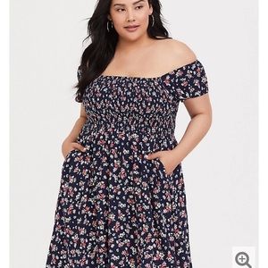 Off Shoulder Navy Skater Dress